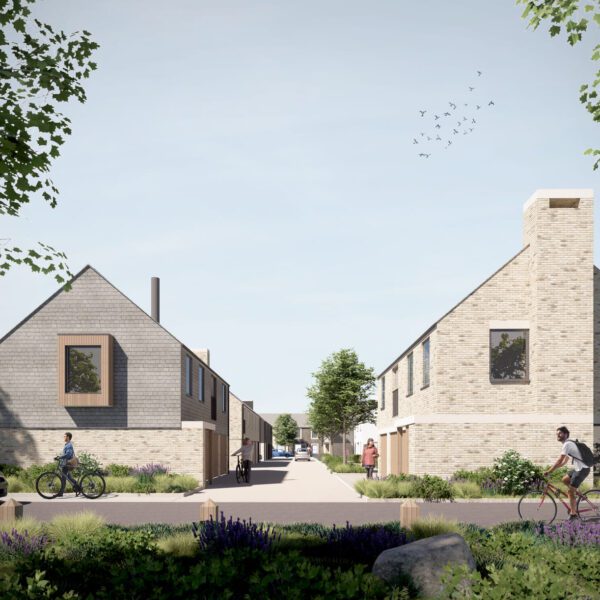 A digital mock up of new houses in Mews Lane in Langarth Garden Village.