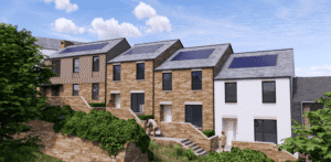 A row of four new homes in a land parcel in Truro in Langarth Garden Village.
